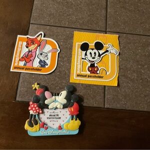 Disney Annual Passholder Stickers and Mickey Photo Frame - Orange, Yellow, Red